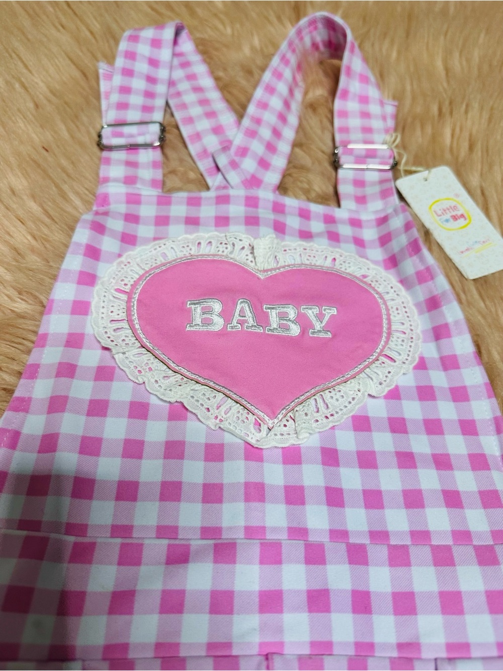 Pink Gingham 'BABY' Ruffle Short Overalls - Picture 4 of 15